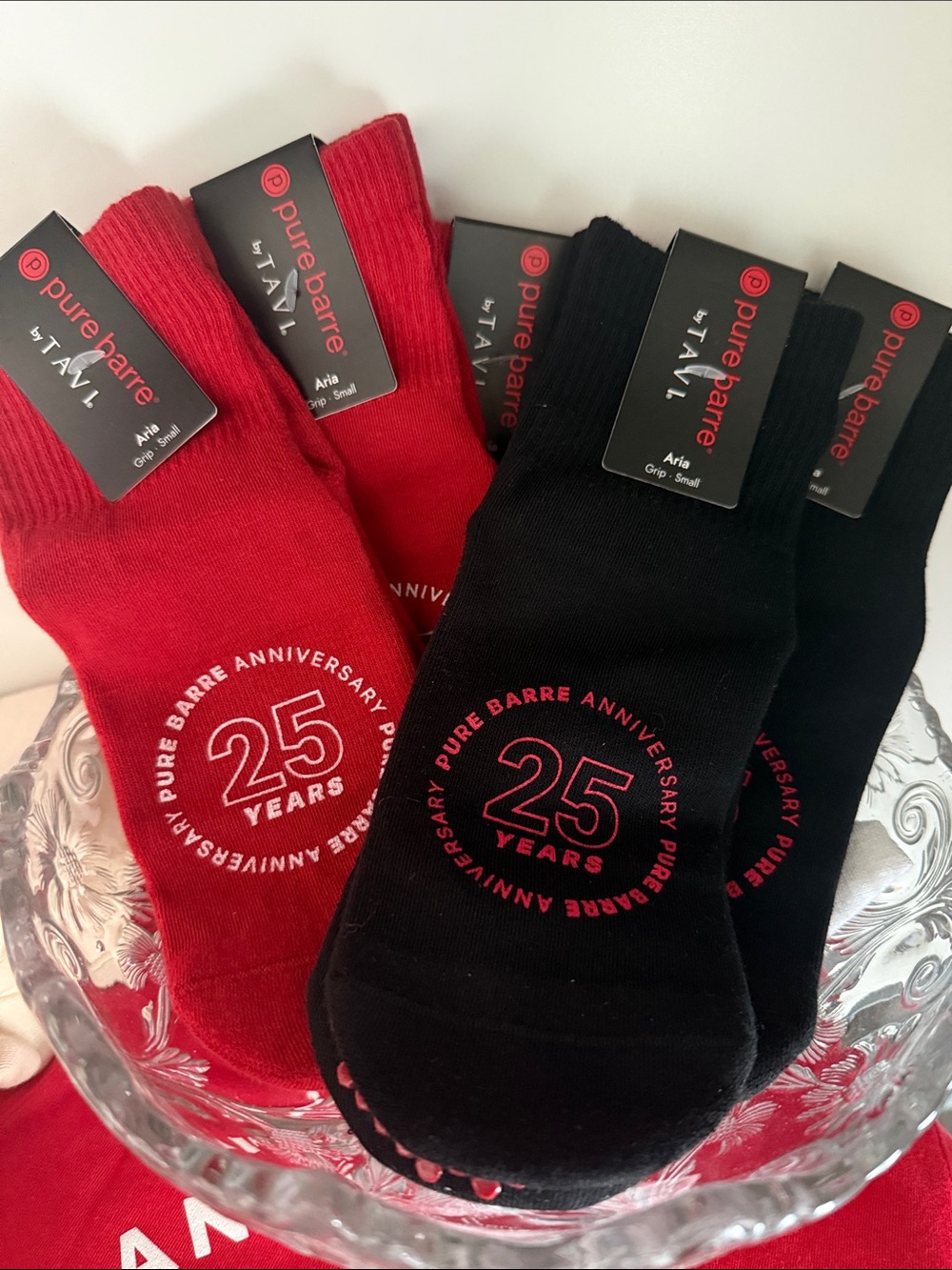 Pure Barre 25th Anniversary Grip Socks - Red